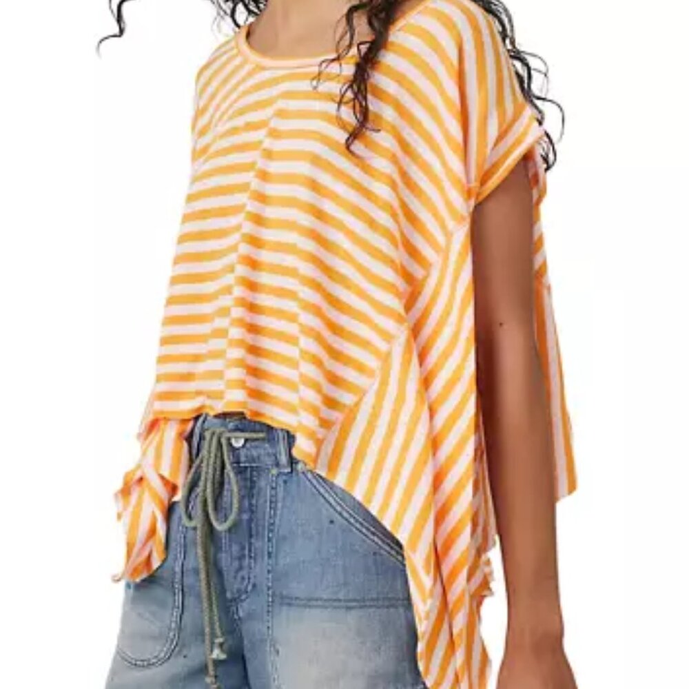 Free People Striped Angel T-shirt Top in Pink Vitamin Combo XS